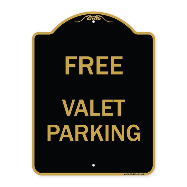 Signmission Designer Series Sign-Free Valet Parking, Black & Gold Aluminum Sign, 18" x 24", BG-1824-23939 A-DES-BG-1824-23939 - main